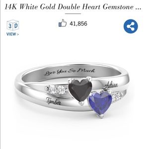 14K White Gold Double Heart Promise Ring